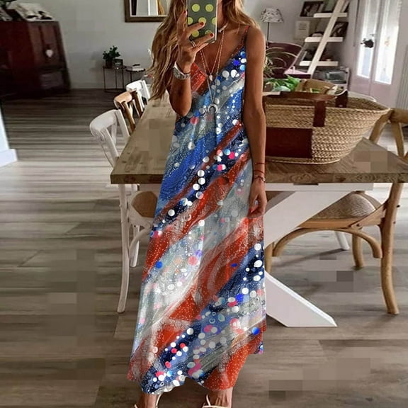 Viikei Dresses for Women 2025 Short Sleeve V-neck Floral,Fashion Women Summer Casual Solid V-Neck Camis Sleeveless Long Dress Blue XXL
