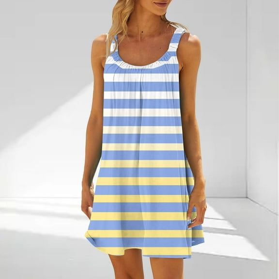 Viikei Dresses for Women Plus Size Sleeveless Dresses,Fashion Women's Casual Printed Sleeveless Dress Sky Blue S