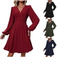 thumbnail image 1 of Viikei Dresses for Women Plus Size,Fashionable Women's Long Sleeved Solid Color V-Neck Casual Knee Length Dress Navy L, 1 of 7