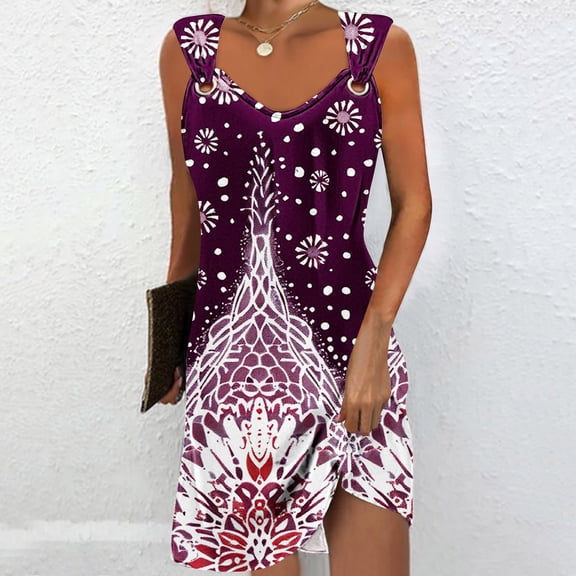 Viikei Elegant Pleated Chiffon Short Sleeve Dress,Women's Geometric Printed Elegant Camisole Round Neck Dress Multicolor L