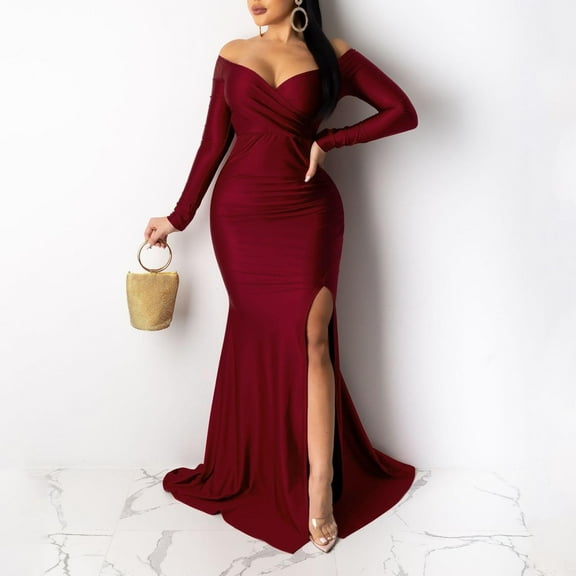 Viikei Evening Gowns for Women Elegant,Women's Dress with Chest Thin Style Integrated Tank Skirt Corset Skirt Long Sleeved Long Skirt Fold High Waisted Solid Color Party Evening Dress Red S