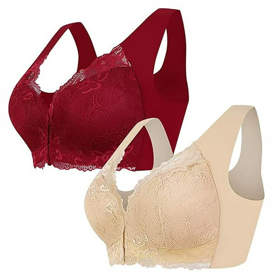 Viikei Everyday Comfort Women's Bra with Non-Wired Design,2PC Set Large Front Button Lace Bra No Steel Rim Women's Underwear Multicolor XXXXXXL