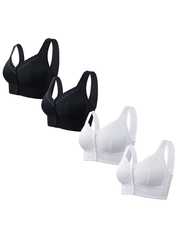 Everyday Comfort Women's Bra with Non-Wired Design,4PC Women's No- Bra No Front Button No-Slip Underwear White S