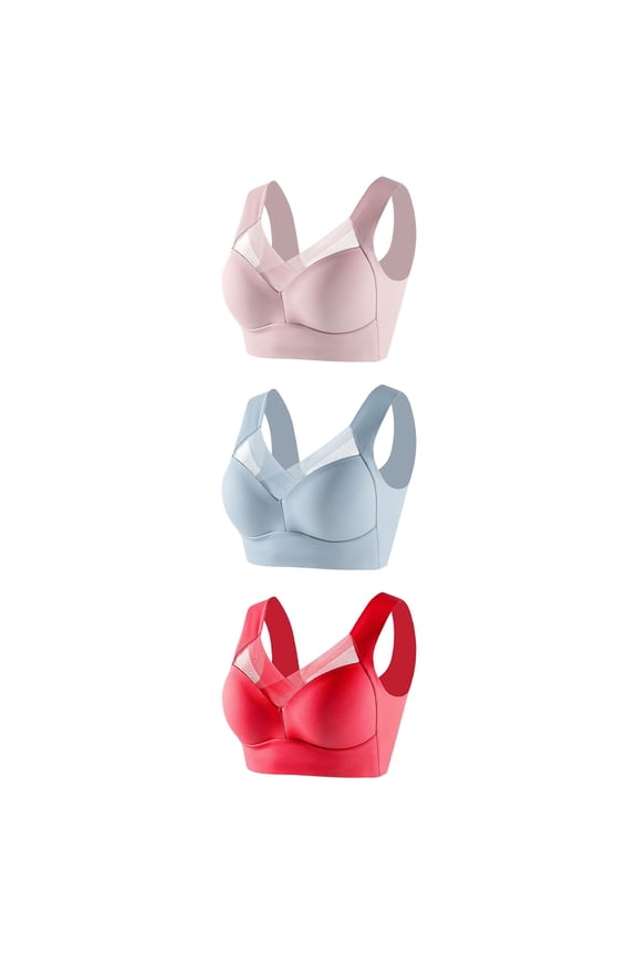 Everyday Comfort Women's Bra with Padded Straps,3PC Women without Underwear Thin Lace Solid Color Push-up Adjustment Bra Multicolor L