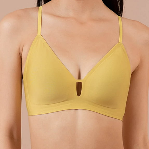 Viikei Everyday Use Women's Bra with Non-Wired Design,Women's Bra without Steel Rings Or Marks Lightweight Compact Suitable for Wearing Outside Sporty and Breathable Underwear Daily Bra Yellow L