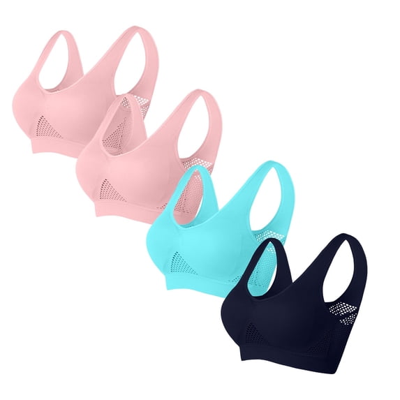 Viikei Everyday Use Women's Bra with Non-Wired Design,4PC Woman's Solid Color Gathered Together Large Size Daily Bra Underwear No Rims Navy XXXXXL