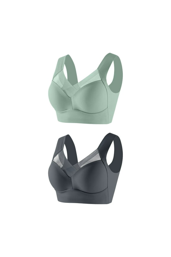 Everyday Wear Women's Bra with Wide Band,Women's Underwear Thin Lace Solid Color Push-up Adjustment Bra Gray XL