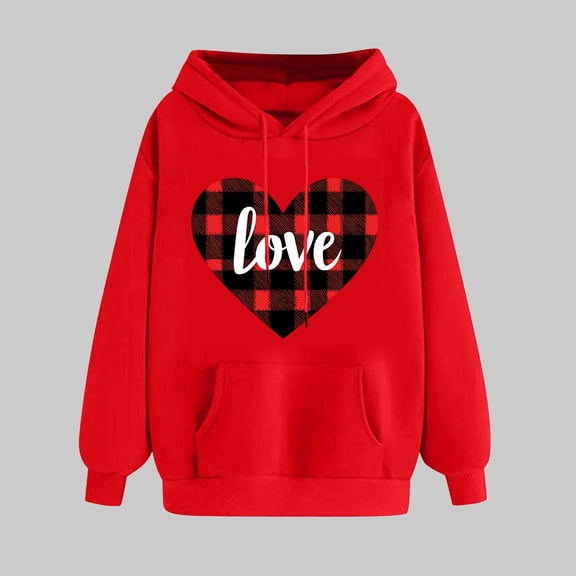 Viikei Fall Tops for Women,Women's Print Winter Hoodie Pullover Tops Long Sleeved Comfortable Sweatshirt Red S