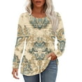 thumbnail image 1 of Viikei Fashion Womens Crew Neck Long Sleeve Shirt,Women's Spring/Summer Floral Printed Round Neck Long Sleeve T-shirt Beige XXL, 1 of 7