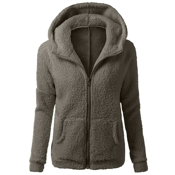 Viikei Fleece Jackets for Women with Hood,Women Hooded Sweater Coat Winter Warm Wool Zipper Coat Long Sleeve Outwear Army Green S