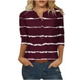 thumbnail image 1 of Viikei Graphic Tee for Womens Plus Size Elegant 3/4 Sleeve O-Neck Button Up T-Shirt for Ladies Comfy Loose Fit Flowy Casual Blouses Fashion Stripe printing Basic Tee for Spring Summer Wine, 1 of 5