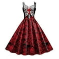 thumbnail image 1 of Viikei Halloween Womens Halloween Costumes Women's Halloween Print Double Shoulder Strap Small V-Neck Retro Dress, 1 of 4