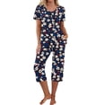 thumbnail image 1 of Viikei High-Waisted Pajama Pants Set Comfy Sleep Fit,Women-neck Short Sleeved Pajamas and Pants Set Casual Pajamas with Pockets Dark Blue L, 1 of 7