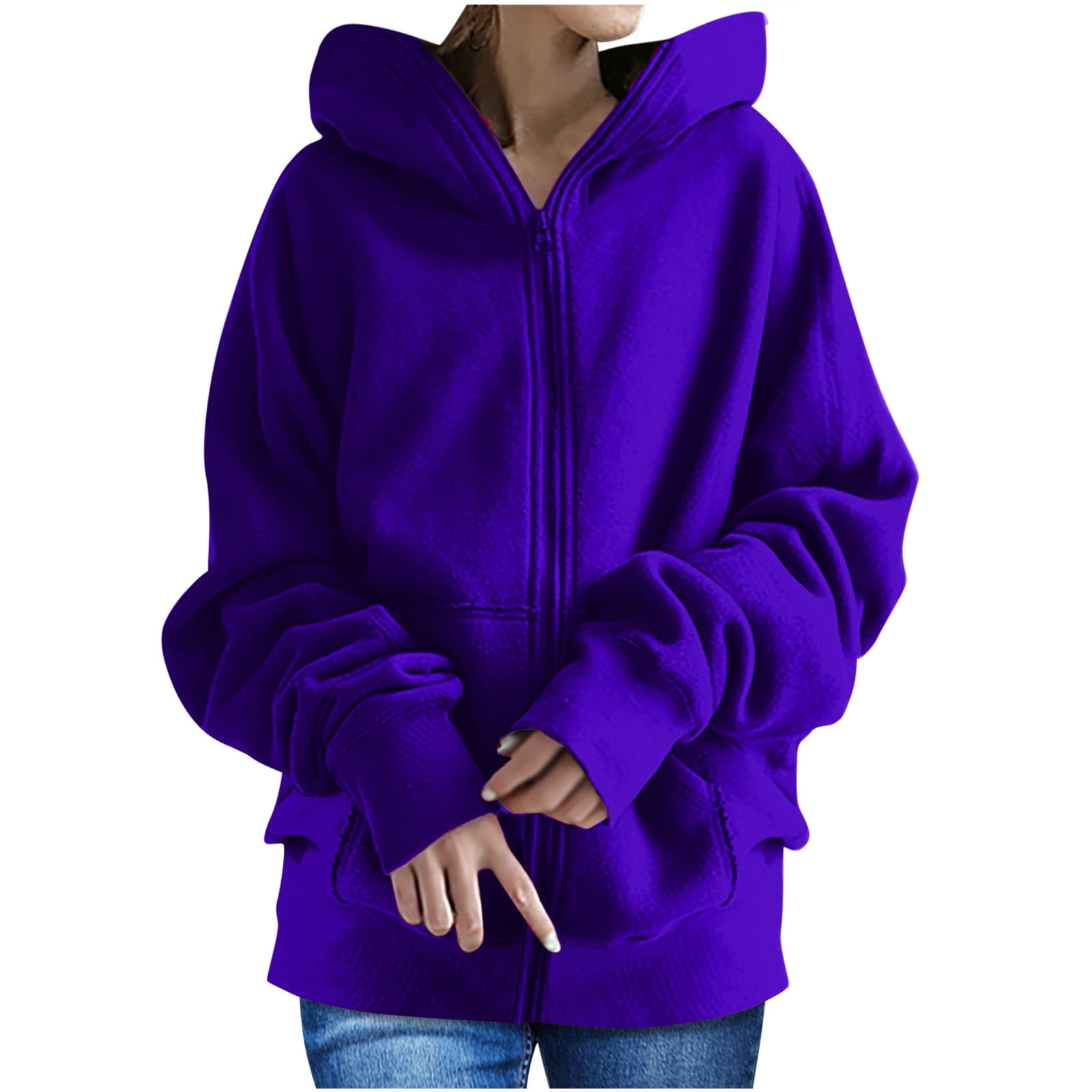 Viikei Hoodes for Women Hoodless Sweatshirt for Women Women's Solid Color  Hoodie Zipper Long Sleeve Sweatshirts Long Coat Tops with Pockets 