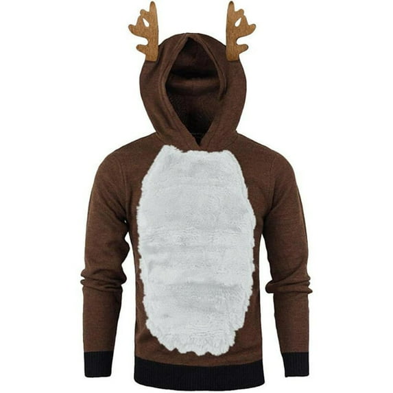 Viikei Hoodies for Men Sweatshirts for Men Men's Fleece Christmas Antlers Hooded Color Block Sweatshirt