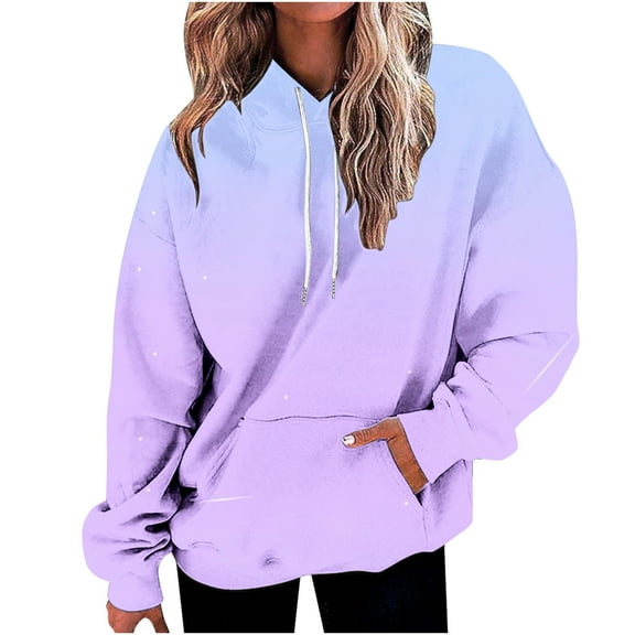 Viikei Hoodies for Women Plus Size Sweatshirt for Women Women's Fashion Gradient Loose Casual Long Sleeve Hoodie Sweater Tops