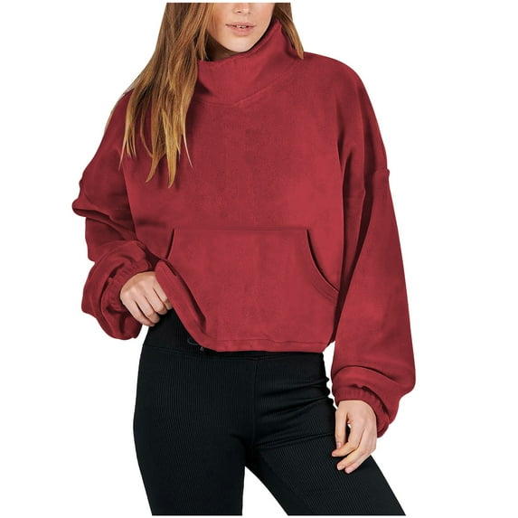 Viikei Hoodies for Women Plus Size Sweatshirt for Women Women's Long Sleeve Cropped Sweatshirt Fall Winter Casual Stand Collar Full Fleece Jacket