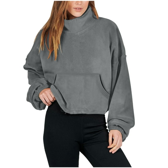 Viikei Hoodies for Women Plus Size Sweatshirt for Women Women's Long Sleeve Cropped Sweatshirt Fall Winter Casual Stand Collar Full Fleece Jacket