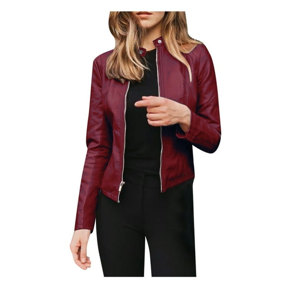 Viikei Jackets for Women Women Jacket Clearance Winter Fashion Solid Lapel Motor Zip Short Punk Jacket Coat