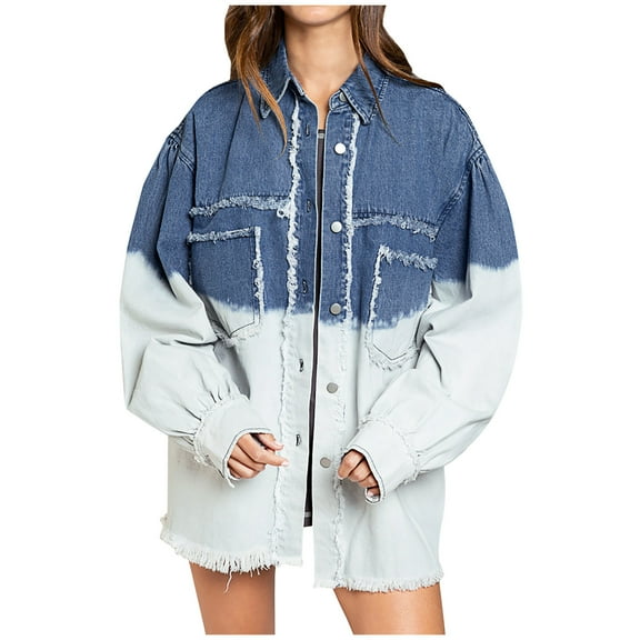 Viikei Jean Jacket for Women Plus Size Jean Jacket for Women Clearance Fashion Women Winter Casual Pockets Button Long Sleeve Tops Jacket Coat