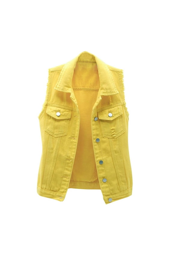 Jean Jacket for Women Plus Size Jean Jacket for Women Clearance Women Spring and Solid Sleeveless Denim Jacket Outerwear