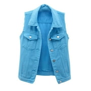 Viikei Jean Jacket for Women Plus Size Jean Jacket for Women Clearance Women Spring and Solid Sleeveless Denim Jacket Outerwear