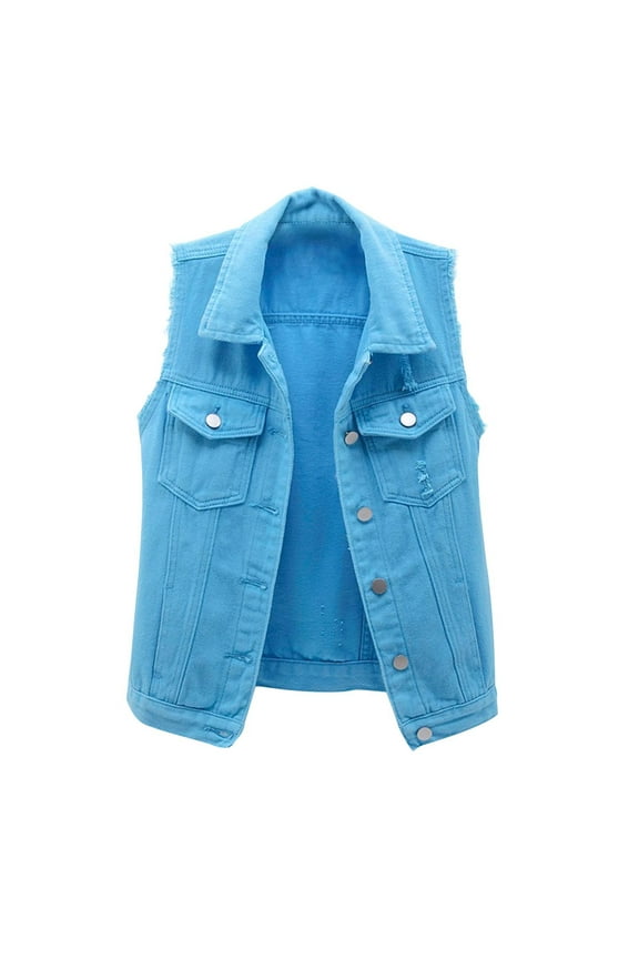 Jean Jacket for Women Plus Size Jean Jacket for Women Clearance Women Spring and Solid Sleeveless Denim Jacket Outerwear