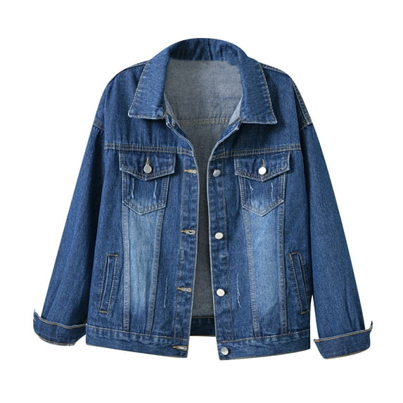 Viikei Jean Jacket for Women Plus Size Jean Jacket for Women Clearance Women Spring and Warm Solid Long Sleeve Denim Jacket Outerwear