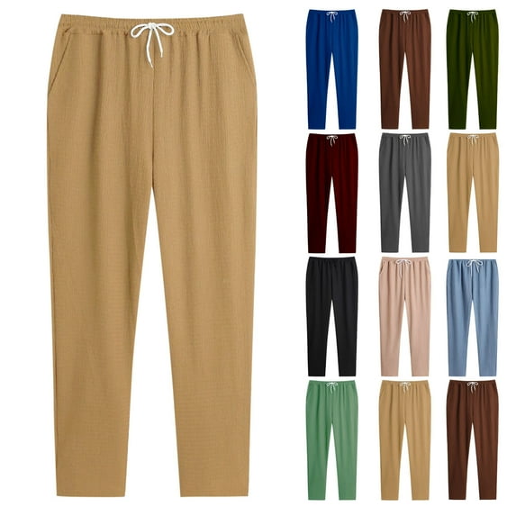 Viikei Jogger Pants for Men Elastic Cuff,Men Solid Color Casual Fashion Elastic Waist Loos Wide Leg Pants Straight Pants Khaki M