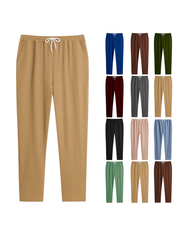 Jogger Pants for Men Elastic Cuff,Men Solid Color Casual Fashion Elastic Waist Loos Wide Leg Pants Straight Pants Khaki M