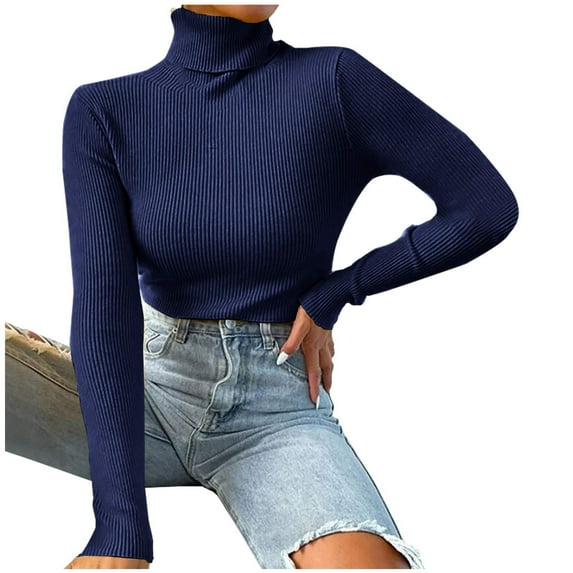 Spring Tops for Women 2025 Viikei Womens Plus Sweaters Turtleneck Sweaters for Women Knitted Sweater Women Sweater Clearance for Women Fashion Casual Turtleneck Solid Color Long Sleeve Pullover Tops