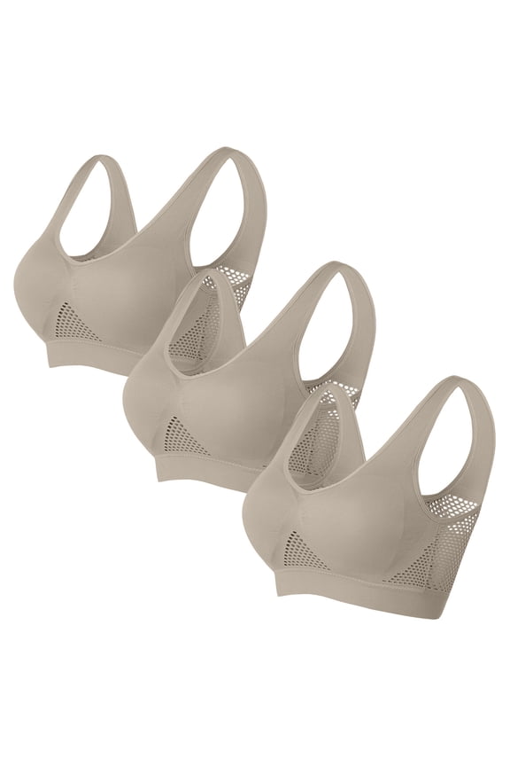 Lightweight Breathable Sports Bra for Women,3PC Woman's Solid Color Gathered Together Large Size Daily Bra Underwear No Rims Khaki M