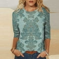 thumbnail image 1 of Viikei Lightweight Cotton Women's 3/4 Sleeve Round Neck Top,Ladies' Fashion Printed Round Neck Three Quarter Sleeve 3/4 Sleeve T-shirt Loose Green S, 1 of 5