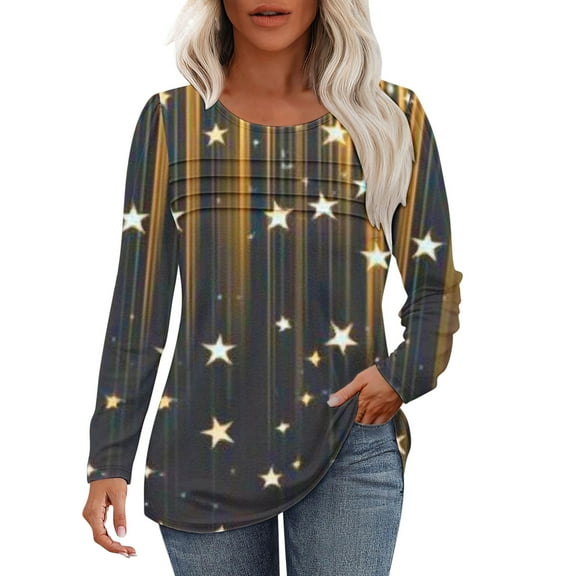 Viikei Lightweight Round Neck Long Sleeve Top Women,Women's Spring/Summer Floral Printed Round Neck Long Sleeve T-shirt Black XXXL