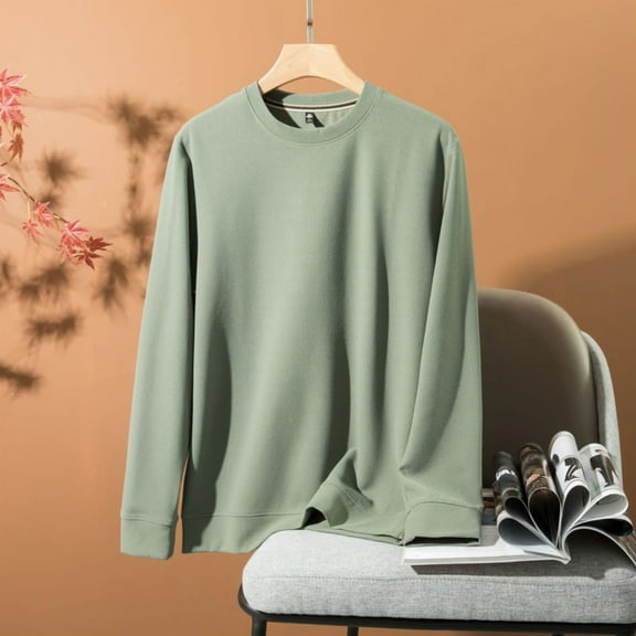 Viikei Lightweight Womens Hoodies Plus Size,Women's Fashionable and Casual Solid Color Round Neck T-shirt for Men and Women, Long-sleeved Round Neck Top/Shirt Army Green XL