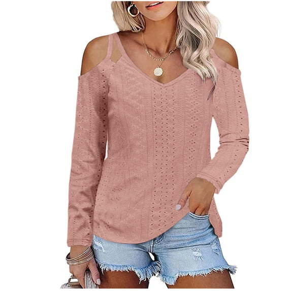 Viikei Long Sleeve Shirts for Women Plus Size Women V-Neck Sleeve Off Shoulder Long Sleeve Loose T-Shirt Blouse Pullover Tops
