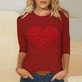 thumbnail image 1 of Viikei Long Sleeve Tops for Women Trendy,Women's Valentine's Printed Crew Neck 3/4 Sleeve T-shirt Loose Tops Red XXL, 1 of 4