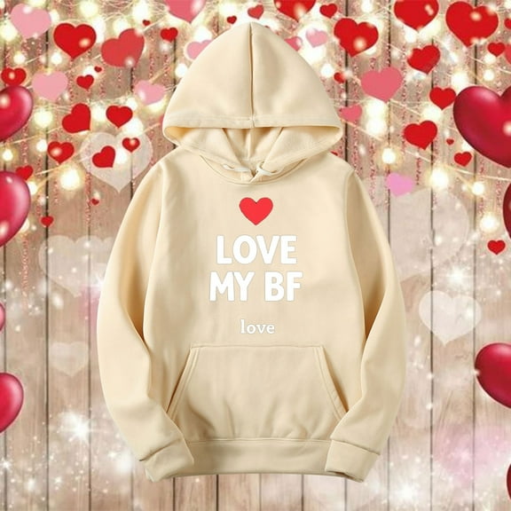 Viikei Long Sleeve Tops for Women,Valentine's Day Women's Fashion Printed Hoodie Khaki L