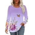 thumbnail image 1 of Viikei Long Sleeve Tshirts Women,Women's Spring/Summer Floral Printed Round Neck Long Sleeve T-shirt Purple XXXL, 1 of 7
