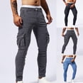 thumbnail image 1 of Viikei Loose Fit Washed Jeans for Men,Men's Casual Fashion Pocket Solid Color Elastic Tight Fitting Small Leg Denim Cargo Pants Gray 34, 1 of 8