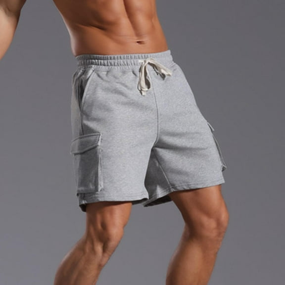 Viikei Men's Active Shorts,Men Casual Fashion Solid Shorts with Pocket Elastic Waist Short Pants Gray XXL