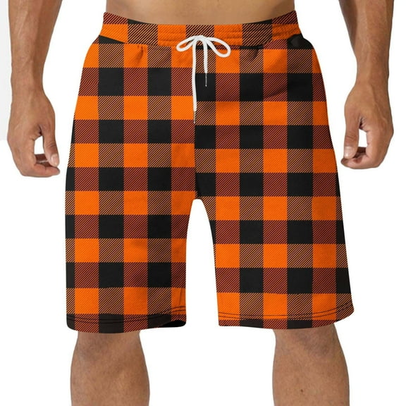 Viikei Men's Cotton Blend Shorts-All Season Wear,Men Casual Fashion Print Shorts with Pockets Elastic Waist Pajama Pants Orange L