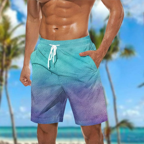 Viikei Men's Cotton Shorts with Pockets-Relaxed Fit Everyday Wear,Men Casual Fashion Print Shorts with Pockets Elastic Waist Beach Pants Sky Blue XXXXL