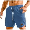 thumbnail image 1 of Viikei Men's Cotton Shorts with Pockets-Relaxed Fit Everyday Wear,Men Casual Solid Summer with Pockets Drawstring Middle Waist Sport Short Pants Blue M, 1 of 6