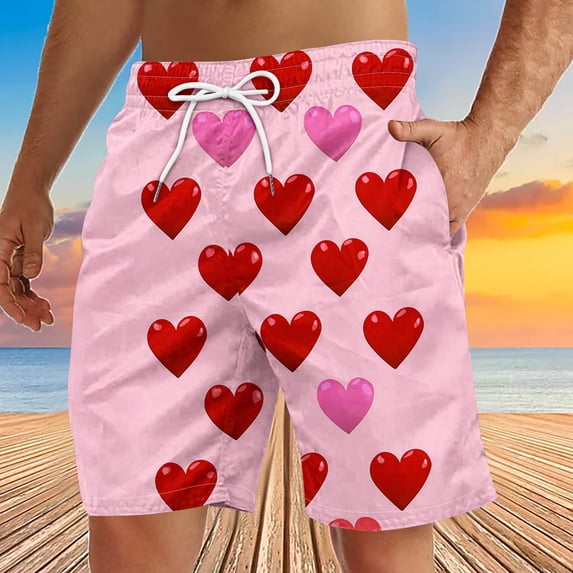 Viikei Men's Elastic Waist Shorts-All Day Comfort,Men's Special Print Beach Casual Trouser Shorts Pants Red XXL