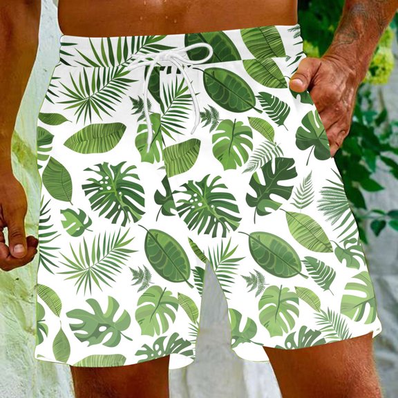 Viikei Men's Linen Shorts-Lightweight Beach Vacation Outfit,Men's Special Print Beach Casual Trouser Shorts Pants Green S
