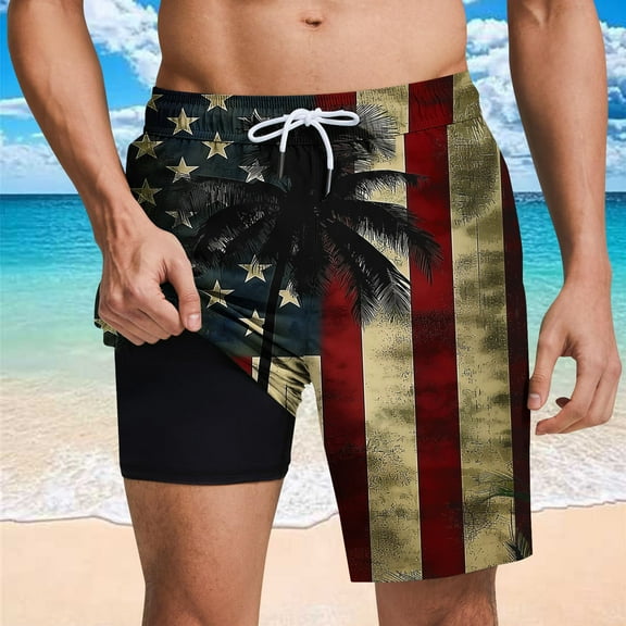 Viikei Men's Shorts for Beach and Summer Fun,Men Casual Fashion Print Lining Shorts with Pockets Elastic Waist Beach Pants Black S