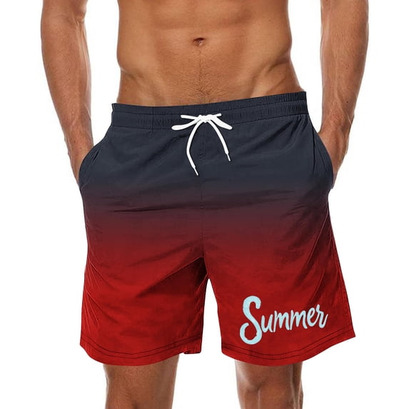 Viikei Men's Shorts for Beach and Summer,Men Fashion Printed Elastic Waistband Drawstring Pocket Beach Pants Red XXXL