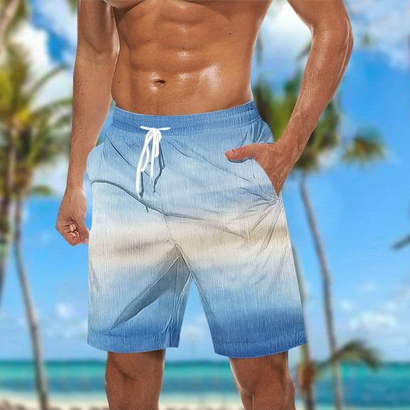 Viikei Men's Shorts for Casual Outings with Friends,Men Casual Fashion Print Shorts with Pockets Elastic Waist Beach Pants Light Blue XXXXL