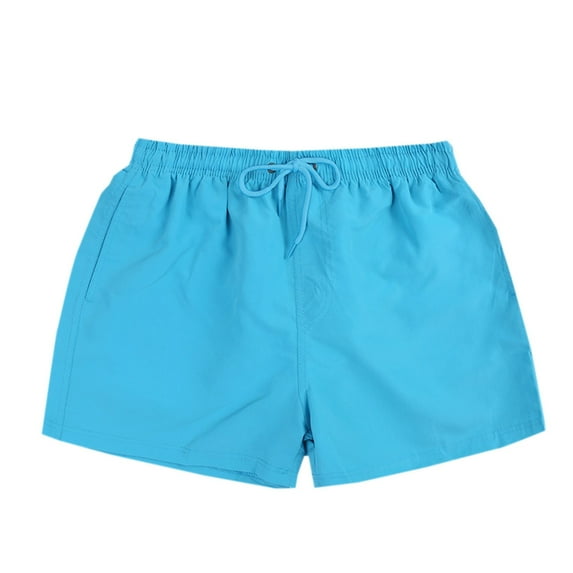 Viikei Men's Shorts for Outdoor Fun,Men's Casual Surfing Solid Color Drawstring Elastic-dry Beach Shorts Sky Blue L
